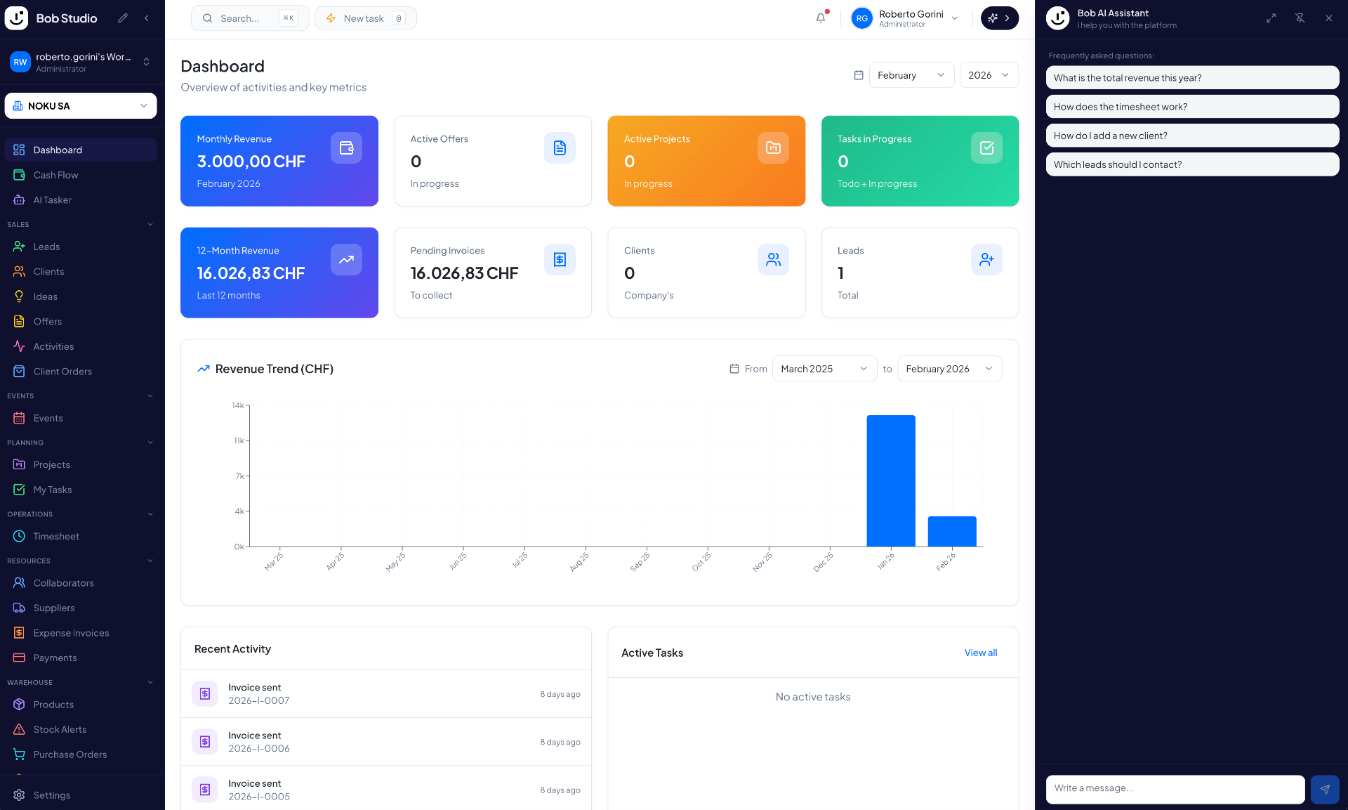 BOB Studio - Dashboard